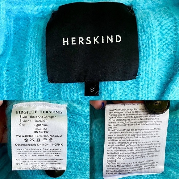 Herskind Sweater Base Knit Cardigan Distressed Mohair Wool Light Blue S EUC - Picture 6 of 7